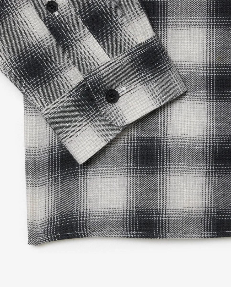 LACOSTE Regular Fit Cotton and Wool Plaid Shirt Black