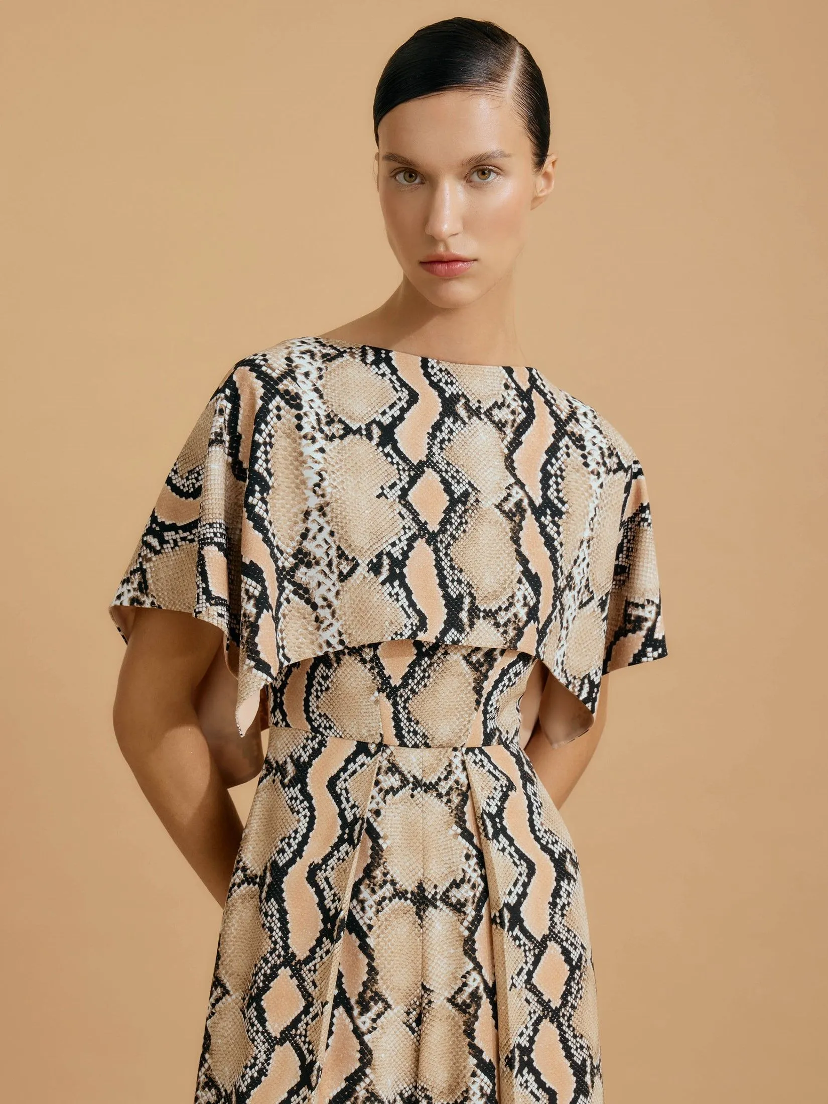 ASAVA (SS25) Vera Cape Sleeve Women Jumpsuit Brown