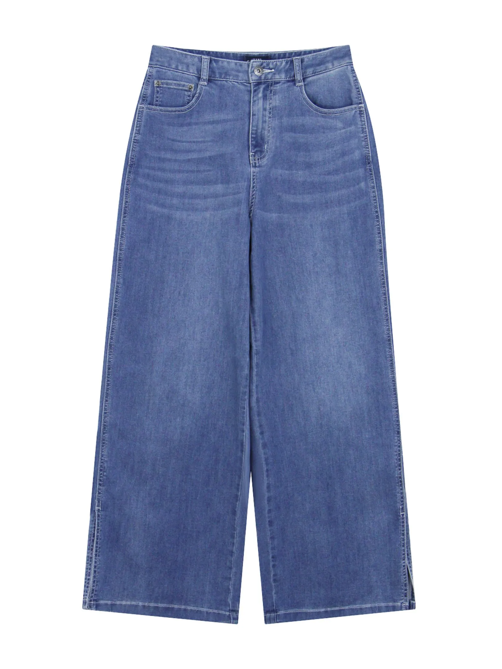 GIORDANO Women's Wide Leg Denim Jeans  Med Indigo Blue