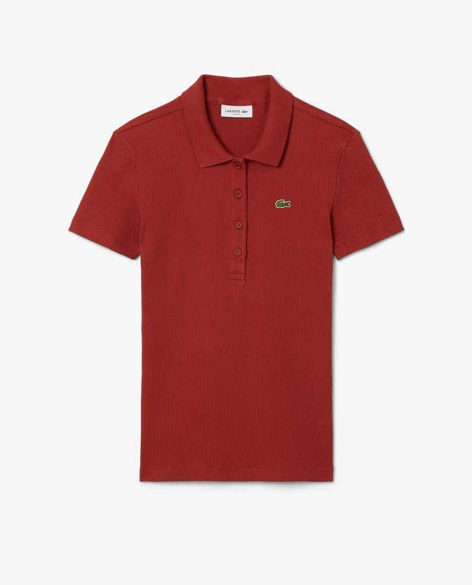 LACOSTE Slim Fit L.12.D Ribbed Cotton Polo Shirt Brown