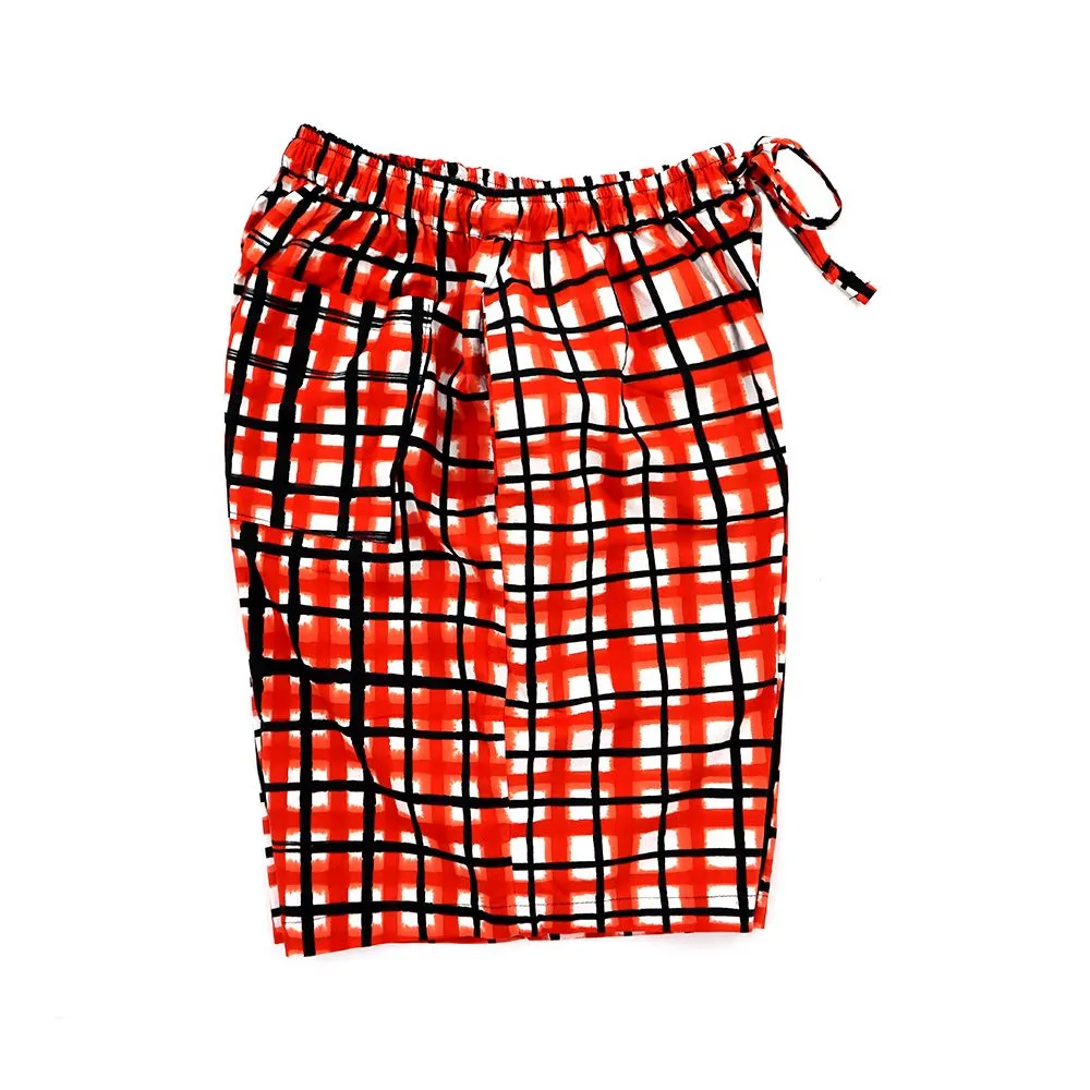 LAGOM Red Short Pants : Red Checkered Pattern Pants