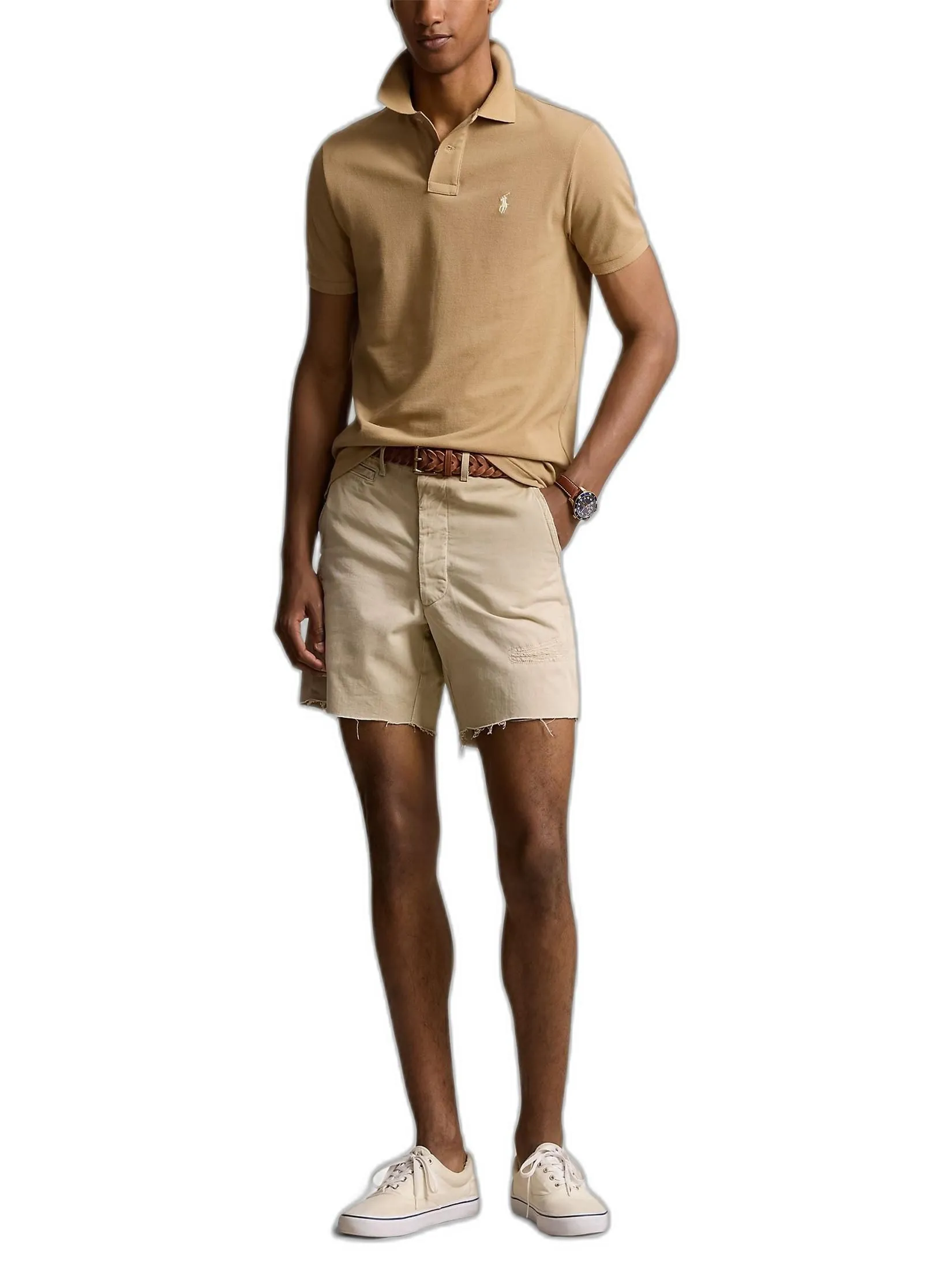 POLO RALPH LAUREN Men Polo-Custom Slim Fit Mesh Polo Shirt MNPOKNI1N822481-Medium Beige-260