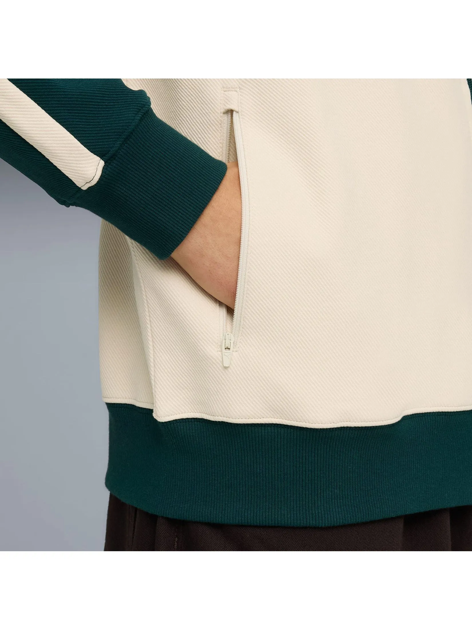 PUMA Unisex Track Jacket T7 Relaxed Wing Collar Alpine Snow-Green Terrain