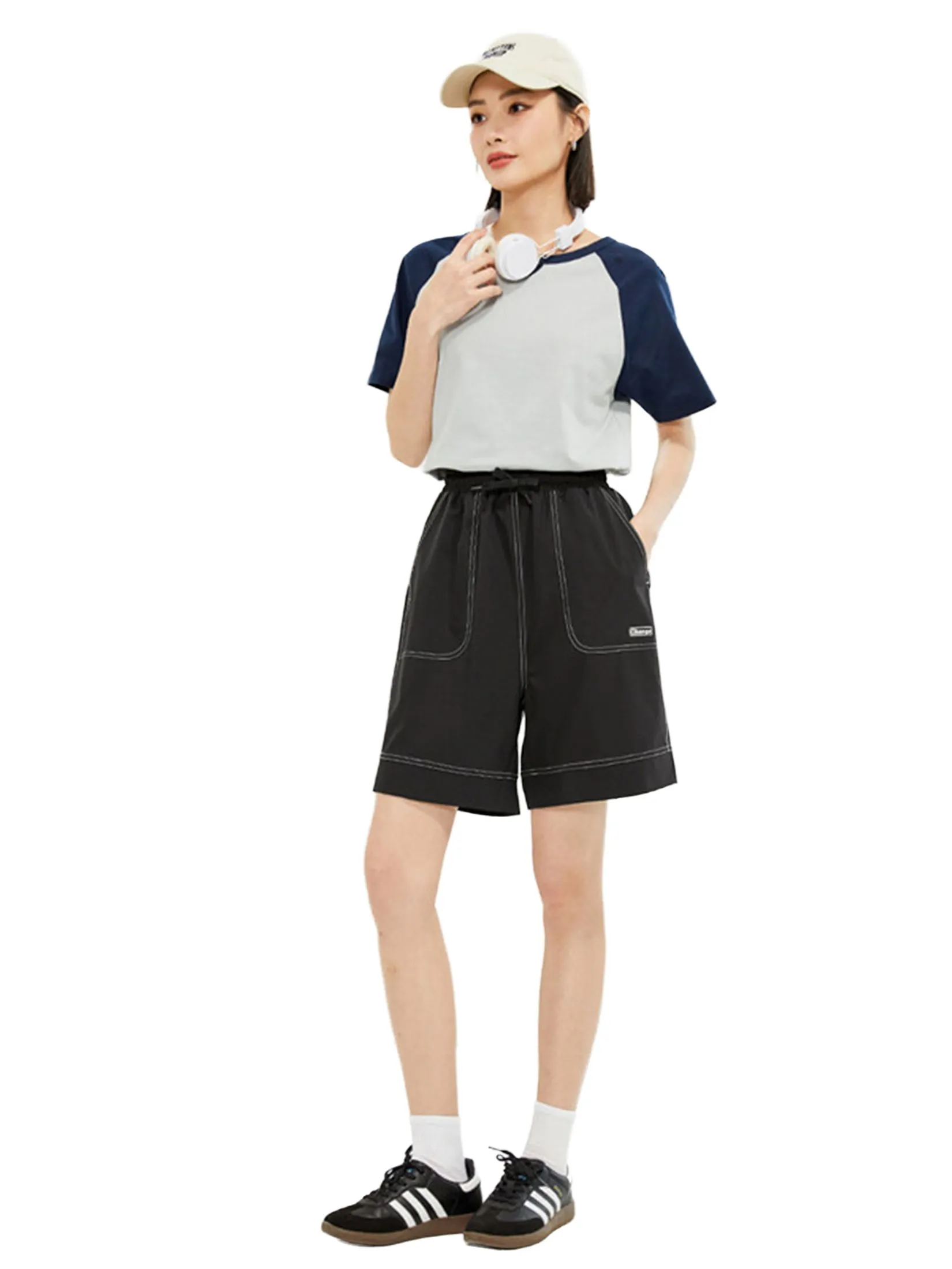 GIORDANO Women's Online Exclusive Elastic Waist Printed Shorts Black