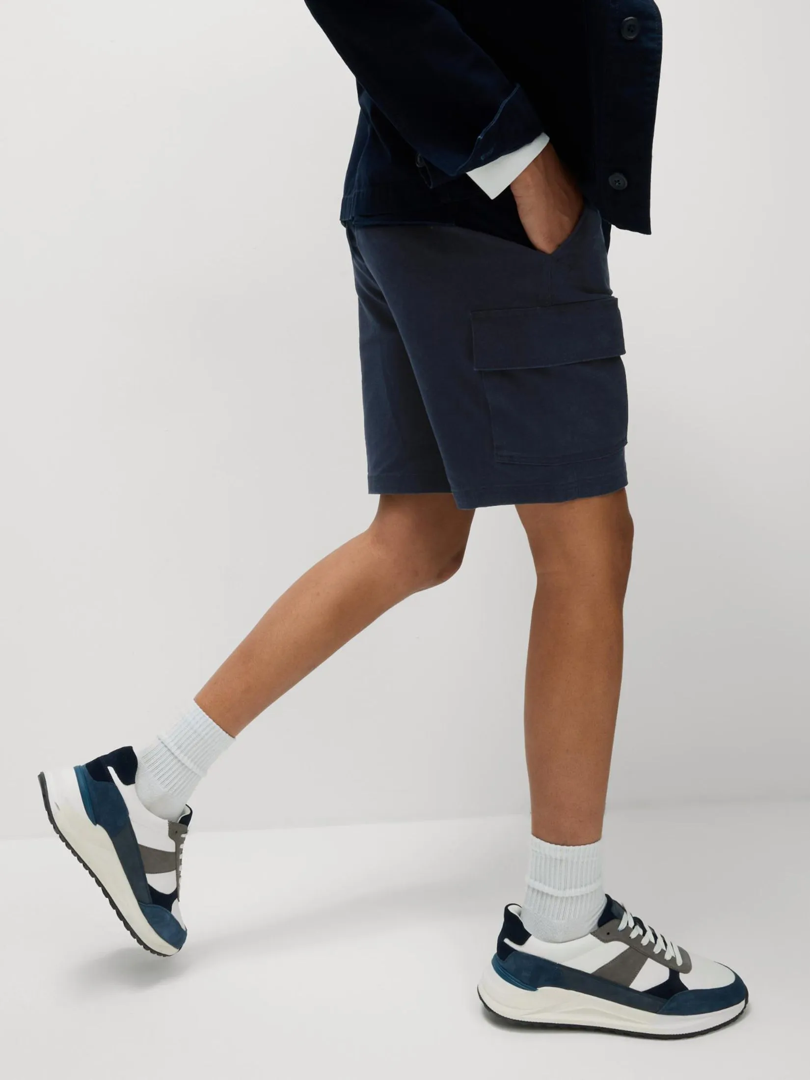 MARKS & SPENCER Men Cargo Shorts Straight Fit Stretch Cargo Dark Navy