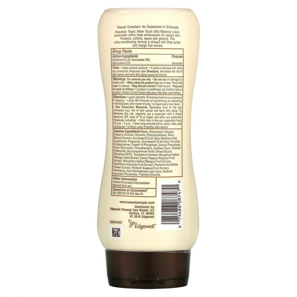 Hawaiian Tropic, Sheer Touch, Ultra Radiance, солнцезащитный лосьон с SPF 30, 236 мл