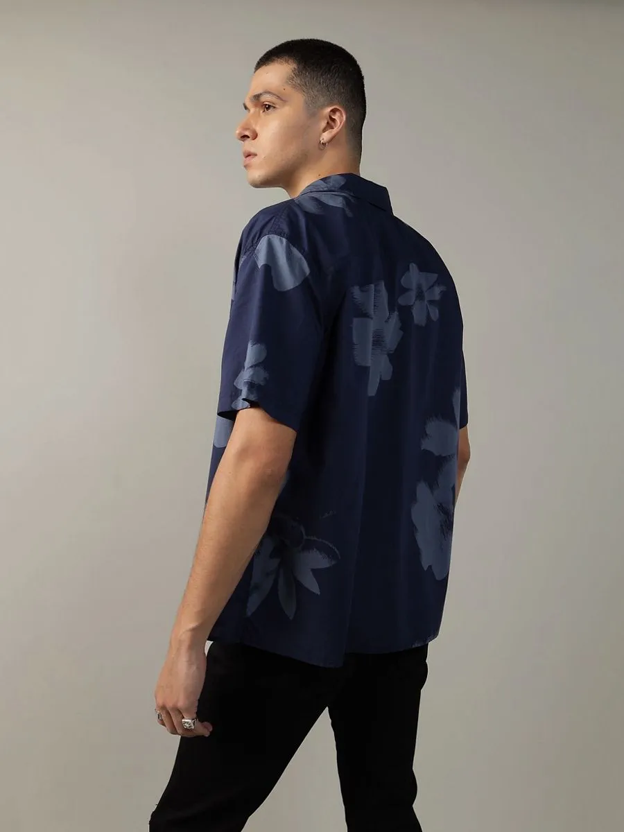 AMERICAN EAGLE MEN WENDY FLORAL SS OVERSIZED CAMP COLLAR COTTON RAYON 413 DARKNESS FALLS