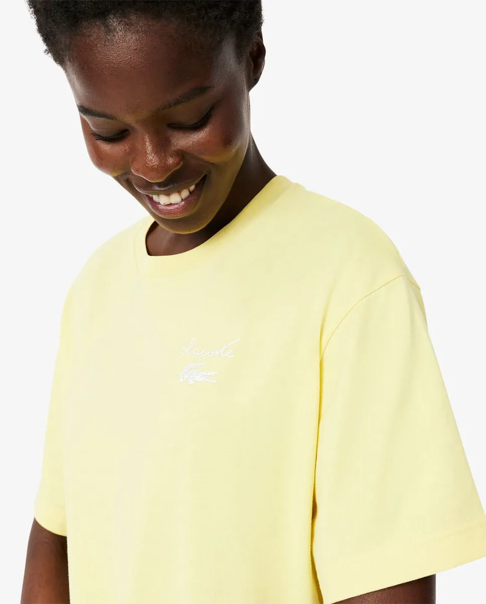 LACOSTE Oversized Branded Jersey T-Shirt Dress Yellow