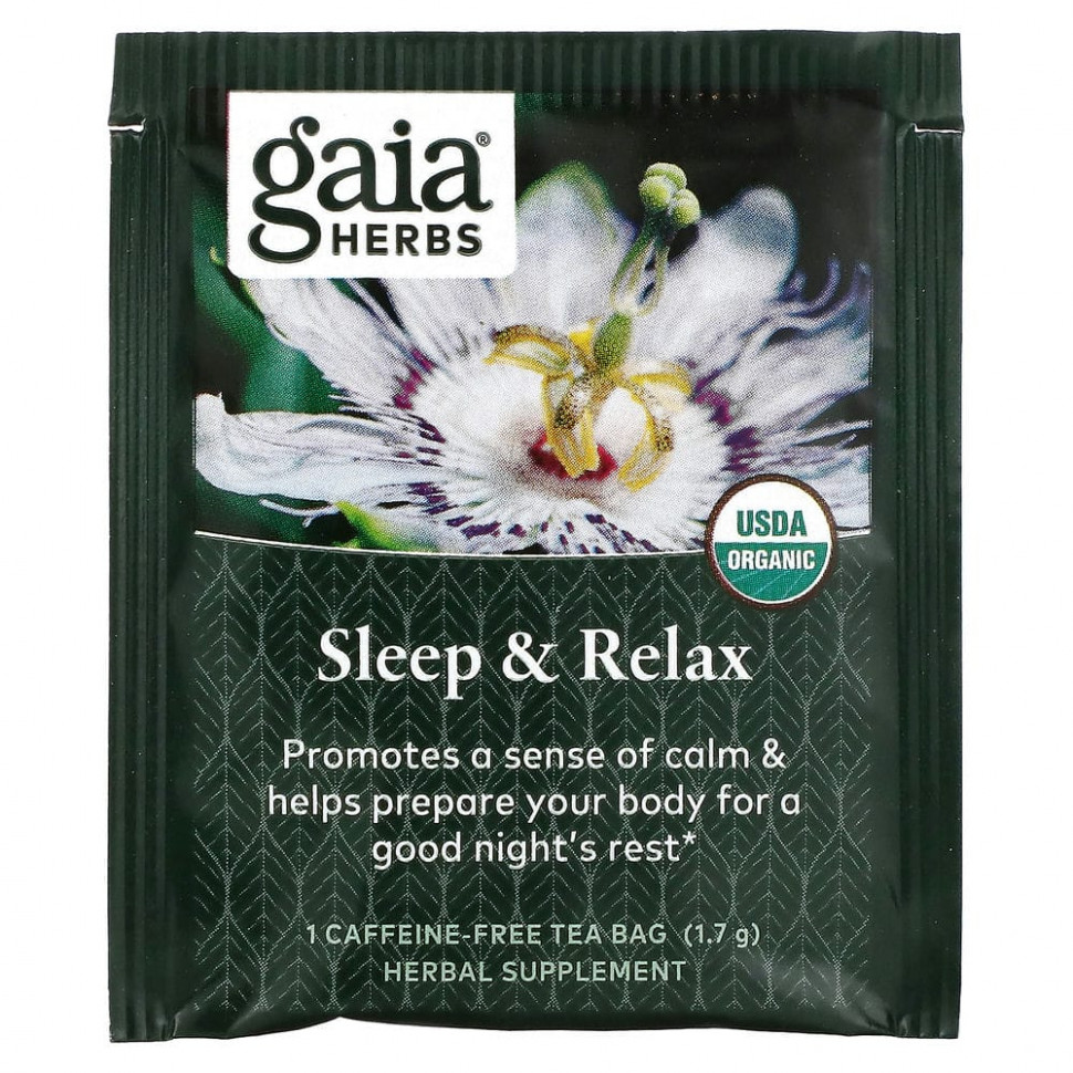 Gaia Herbs, травяной чай, для сна и расслабления, без кофеина, 16 чайных пакетиков, 27,2 г (0,96 унции)