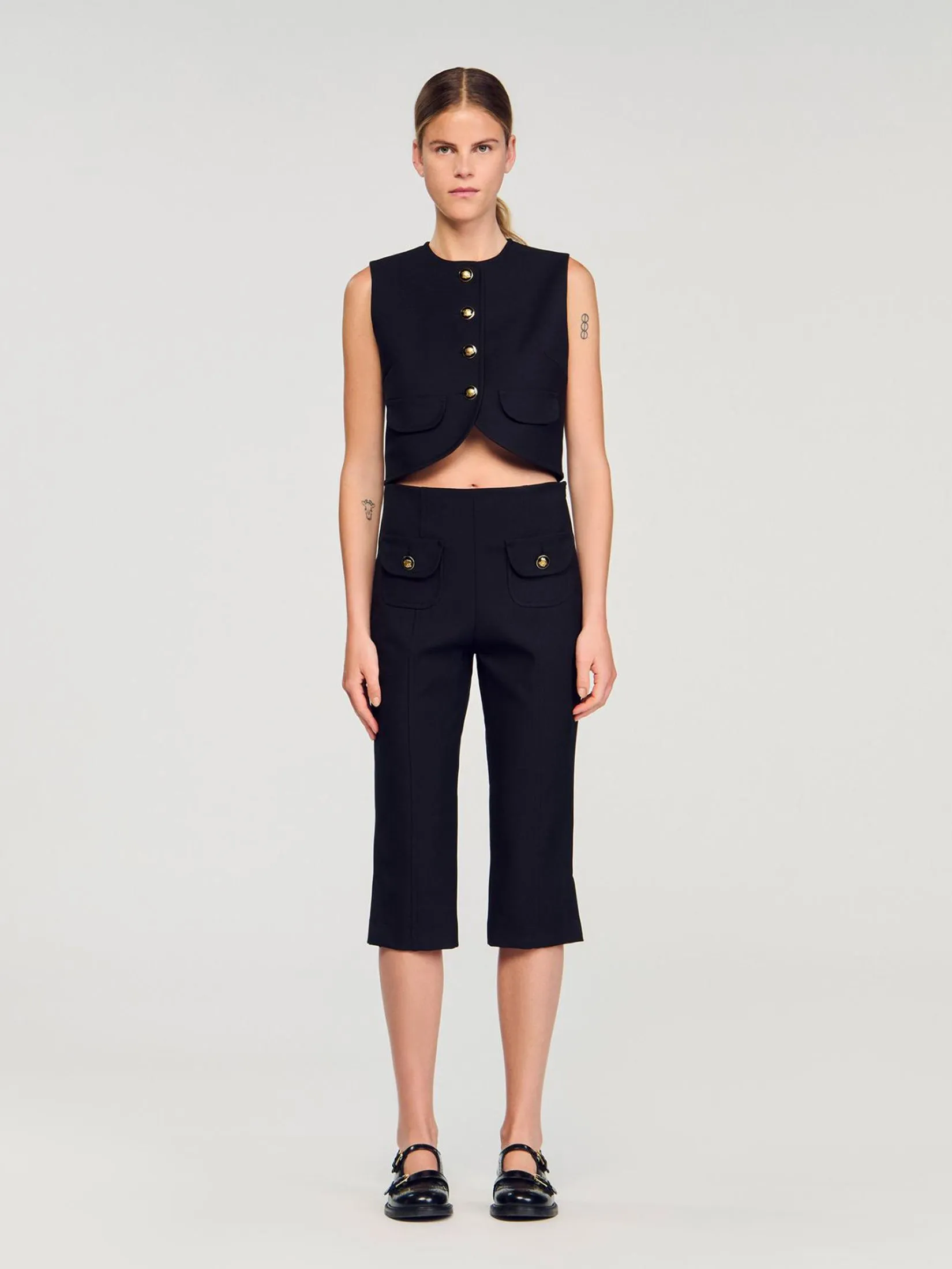 SANDRO Buttoned Crop Top