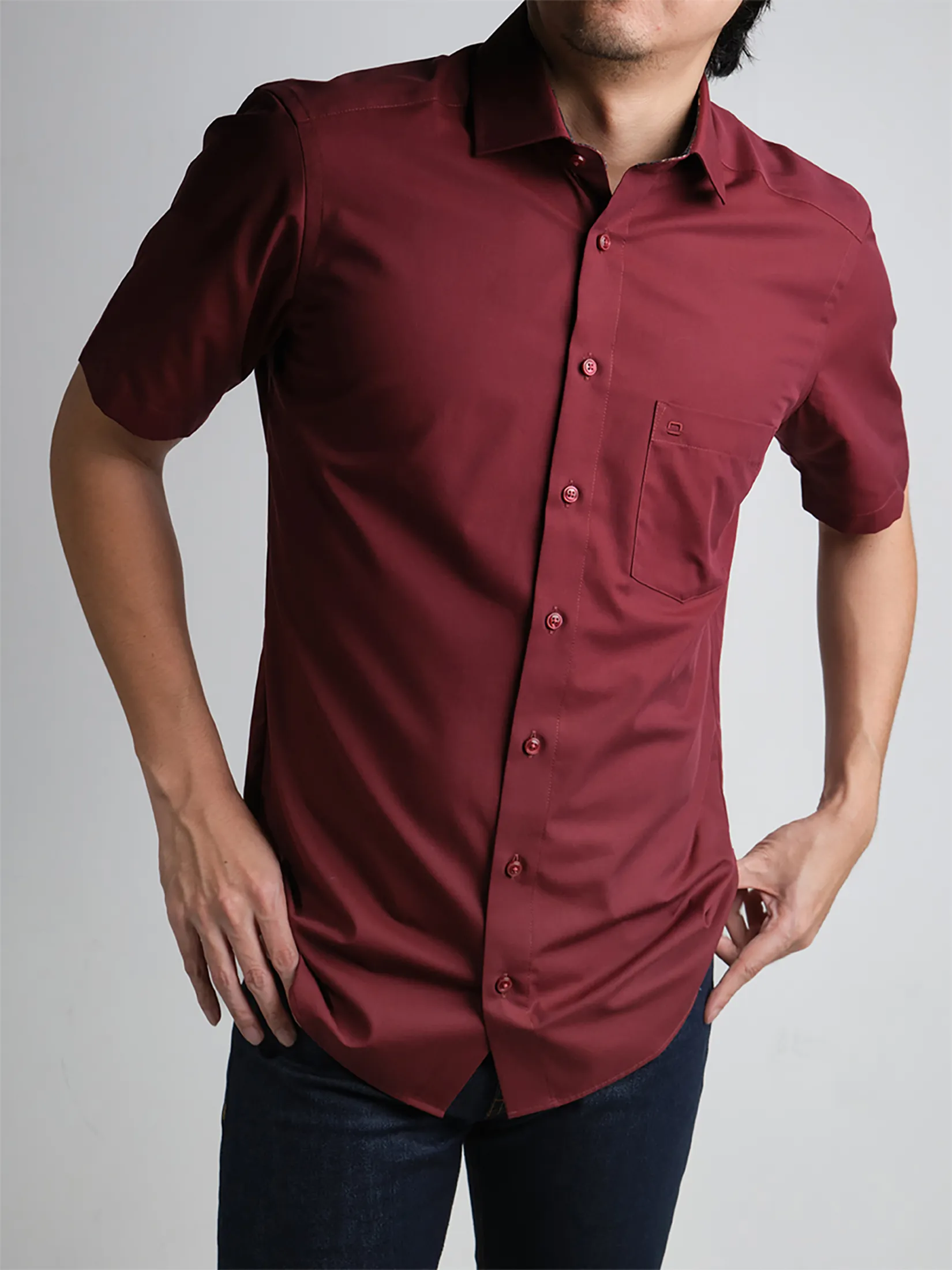 OLYMP MEN SHIRT SHORT SLEEVES CASUAL SHIRT MODERN FIT RED