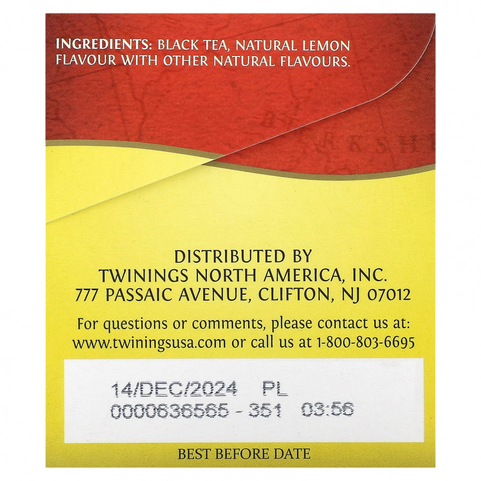 Twinings, English Breakfast, черный чай, лимон, 20 чайных пакетиков 40 г (1,41 унции)