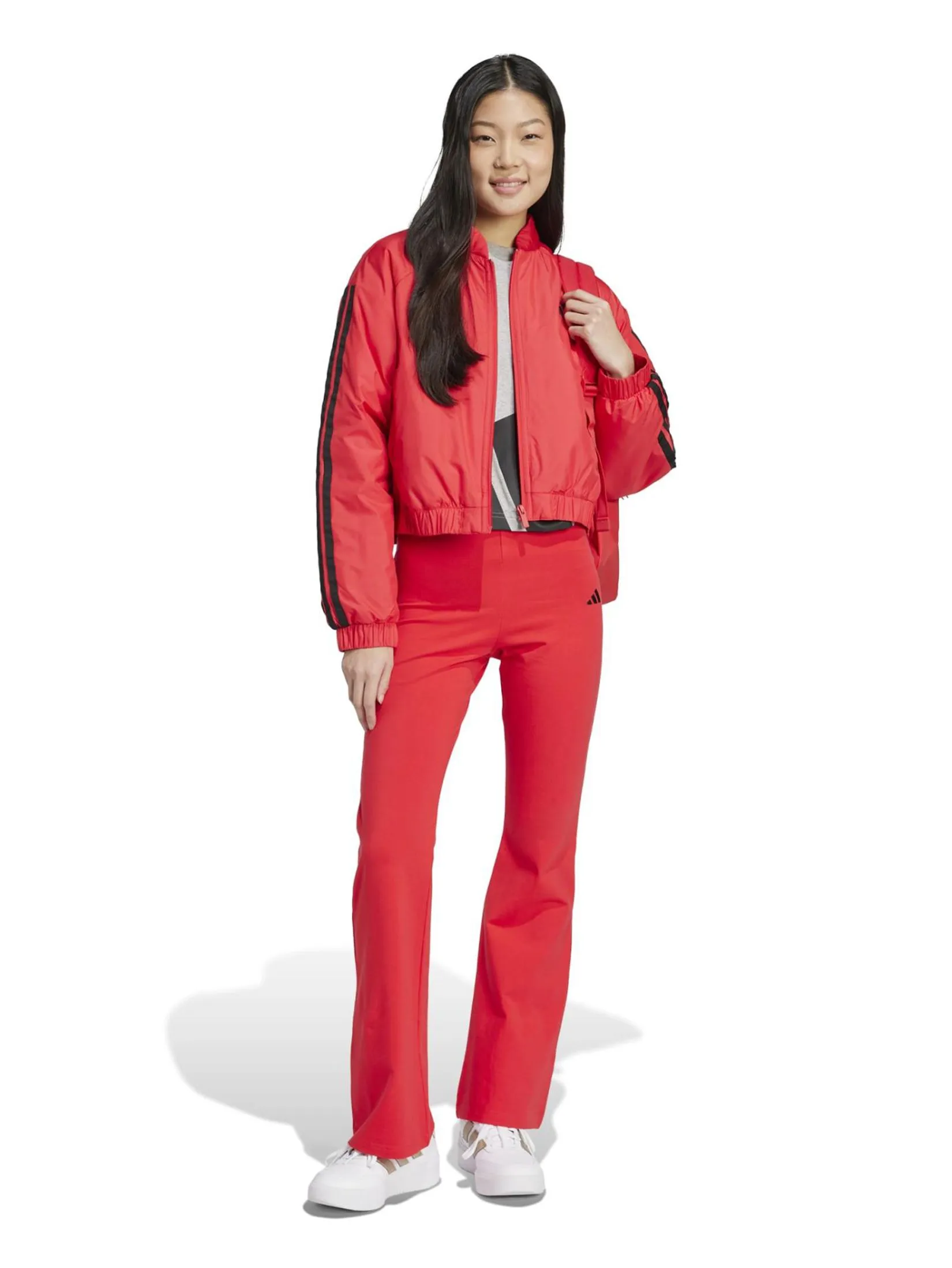 ADIDAS Women Bomber Jacket Essentials 3-Stripes Insulated Crop JP1724 Pure Ruby