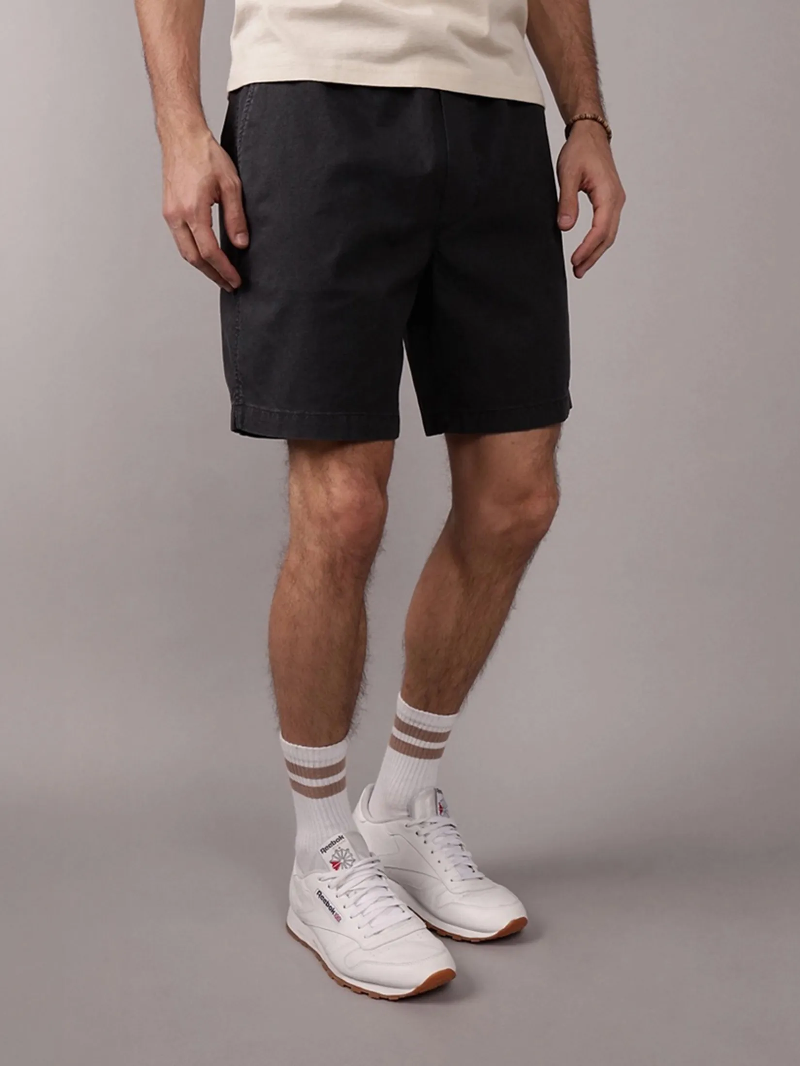 AMERICAN EAGLE MEN NEW 8 IN LUKE LINEN LIVED IN TREKKER SHORT 167 WASHED BLACK