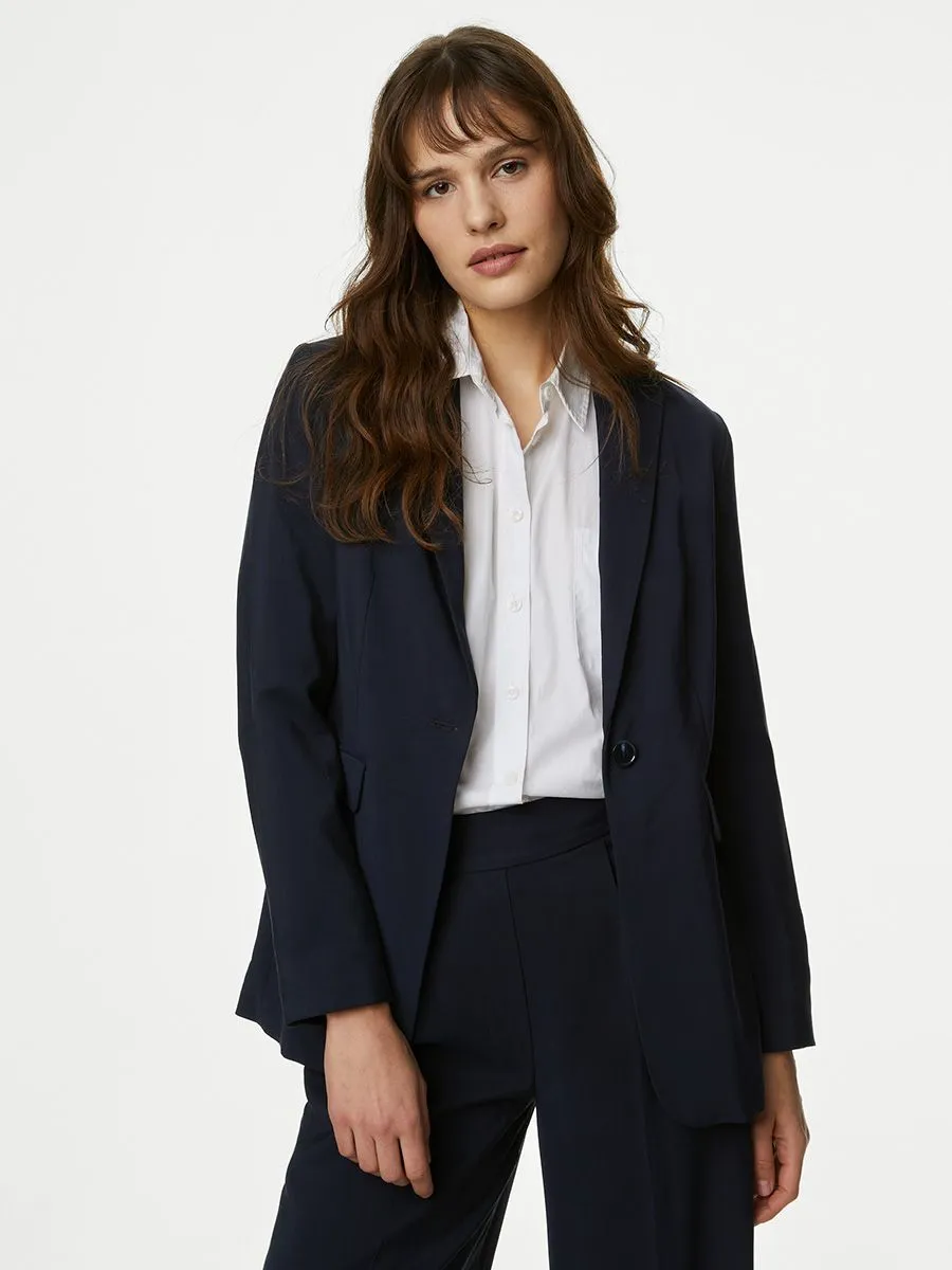 MARKS & SPENCER Women Blazer Straight Single Breasted Dark Navy