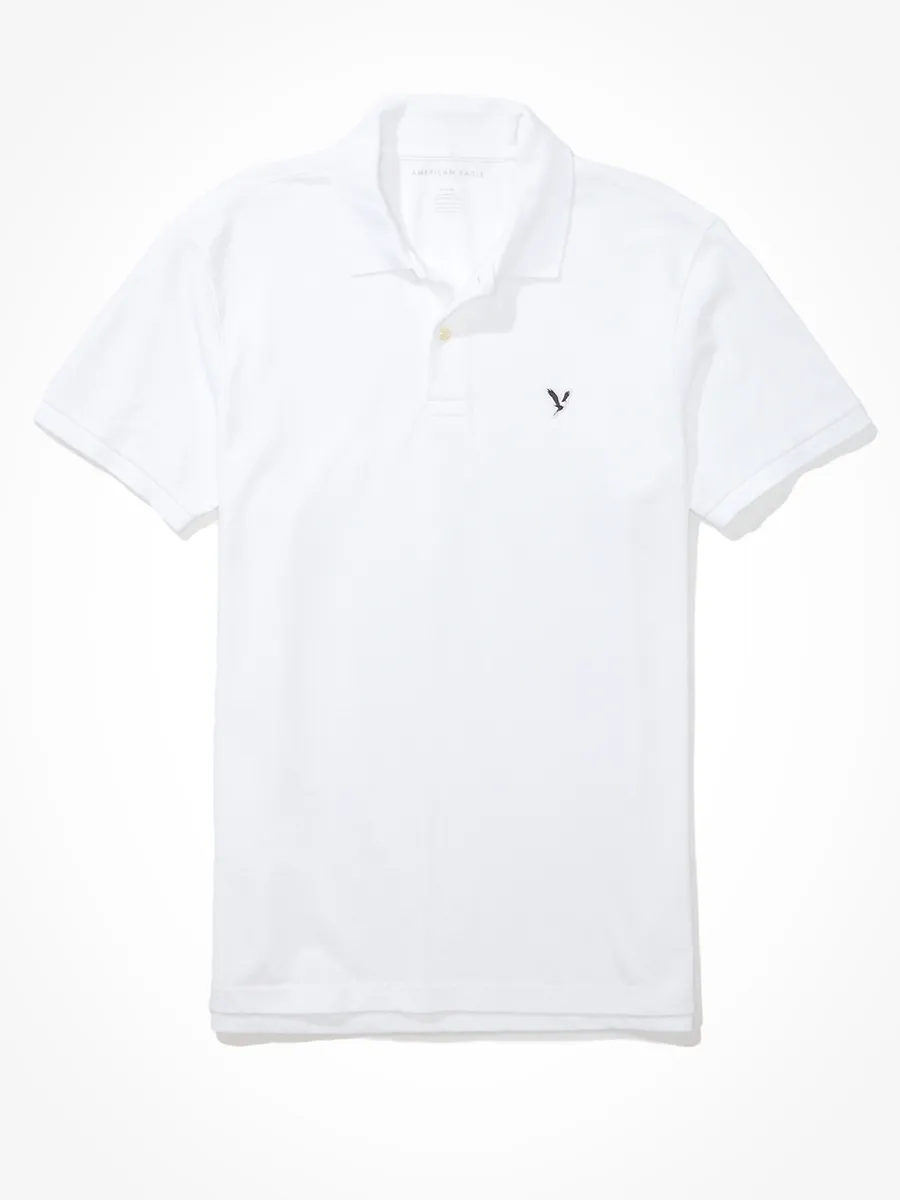 AMERICAN EAGLE MEN P - STANDARD FIT COTTON/FLEX POLO -INTL 100 WHITE