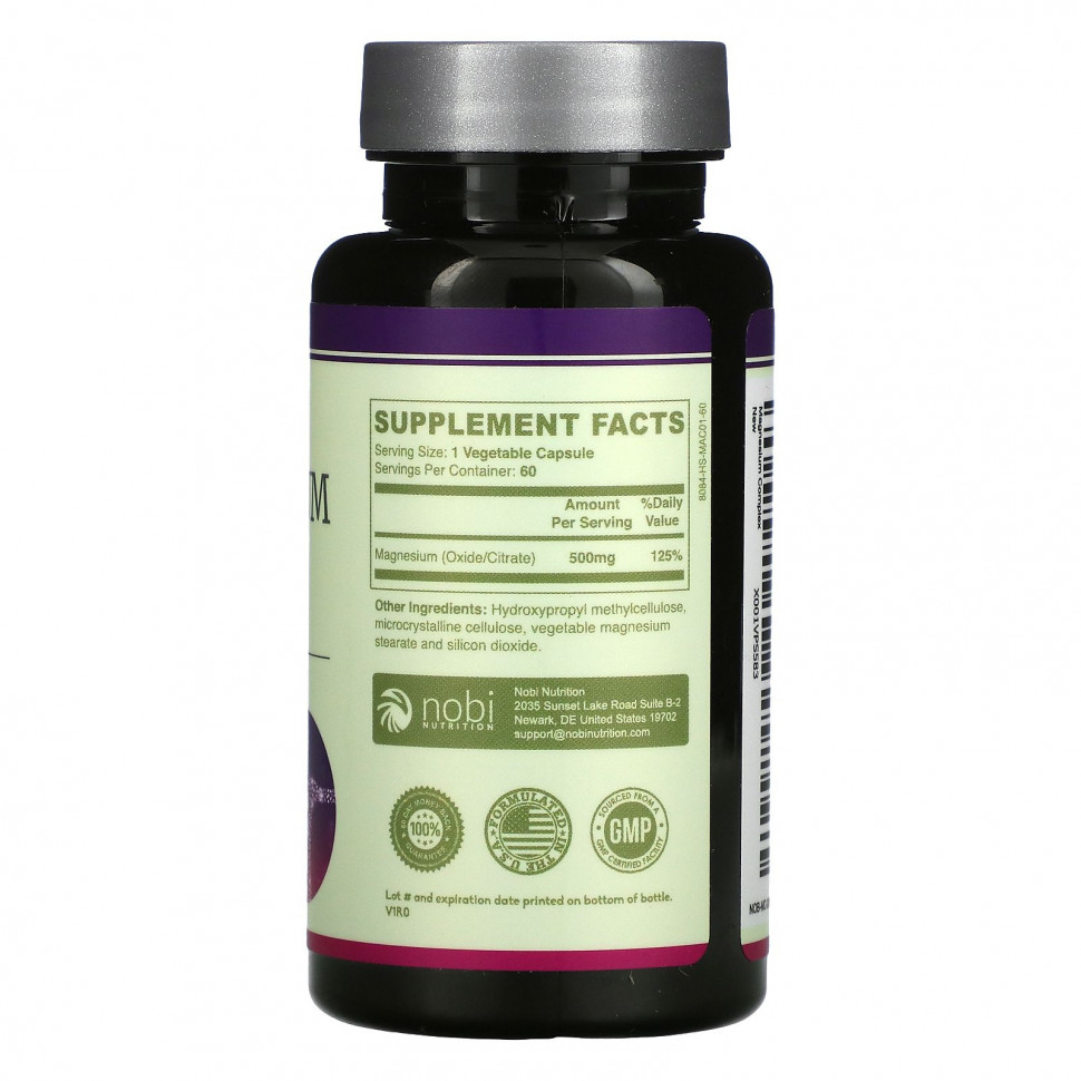 Nobi Nutrition, Комплекс магния премиального качества, 60 капсул