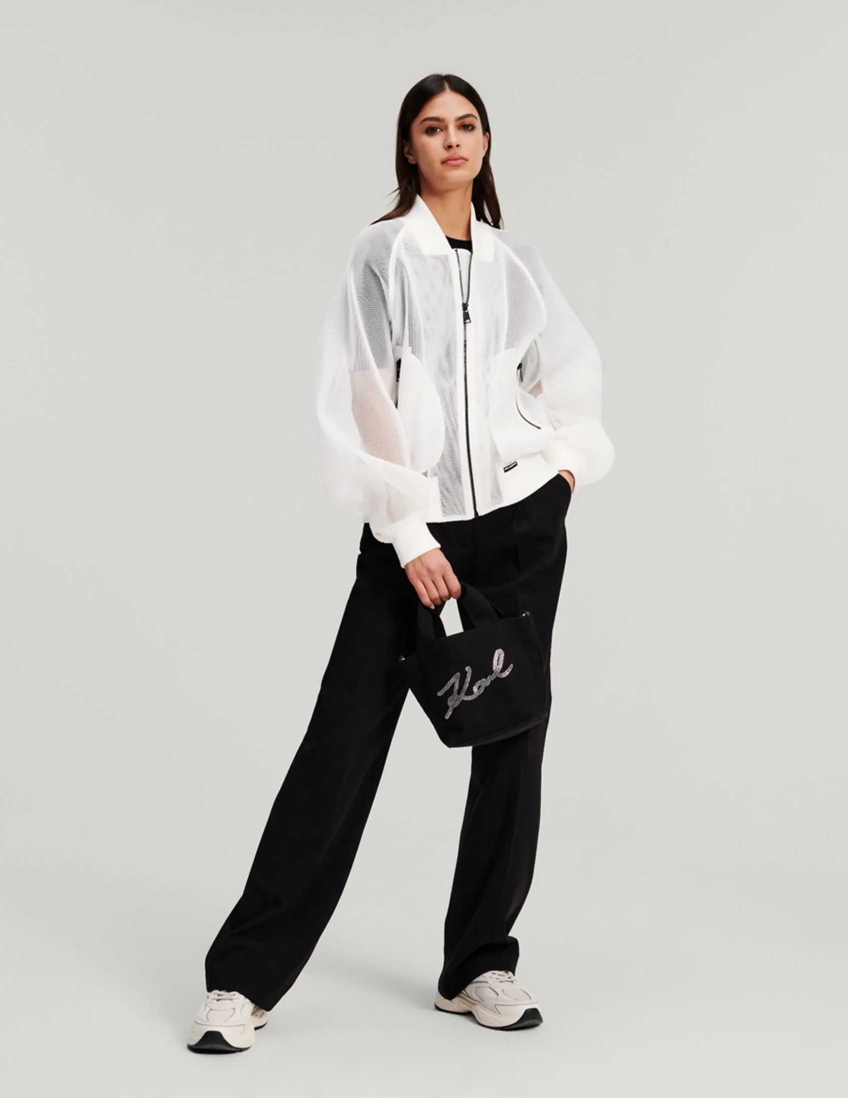 KARL LAGERFELD RTW-1 MESH WOMEN BOMBER WHITE