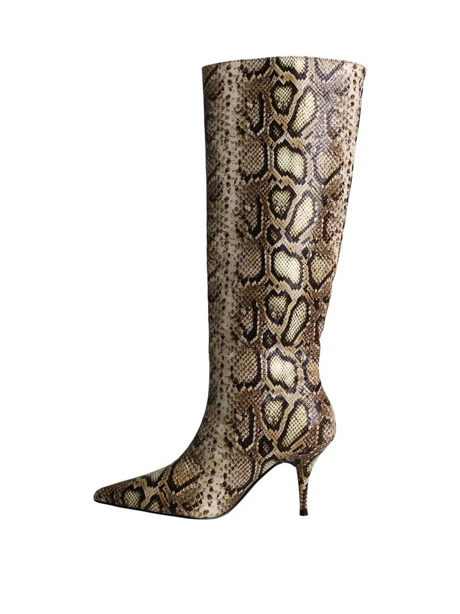 VILLAINS SF MAZIE Women's Knee-High Boots NATURAL SNK BROWN