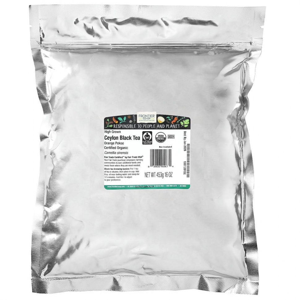 Frontier Co-op, Цейлонский чай, высокогорный апельсиновый пеко 16 унции (453 г)