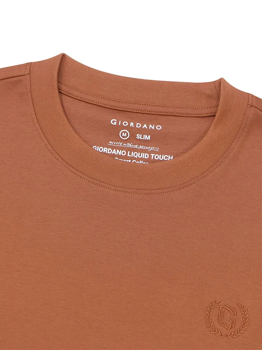 GIORDANO Men's Interlock Embroidery Tee (Liquid Touch)  Mocha bisque brown