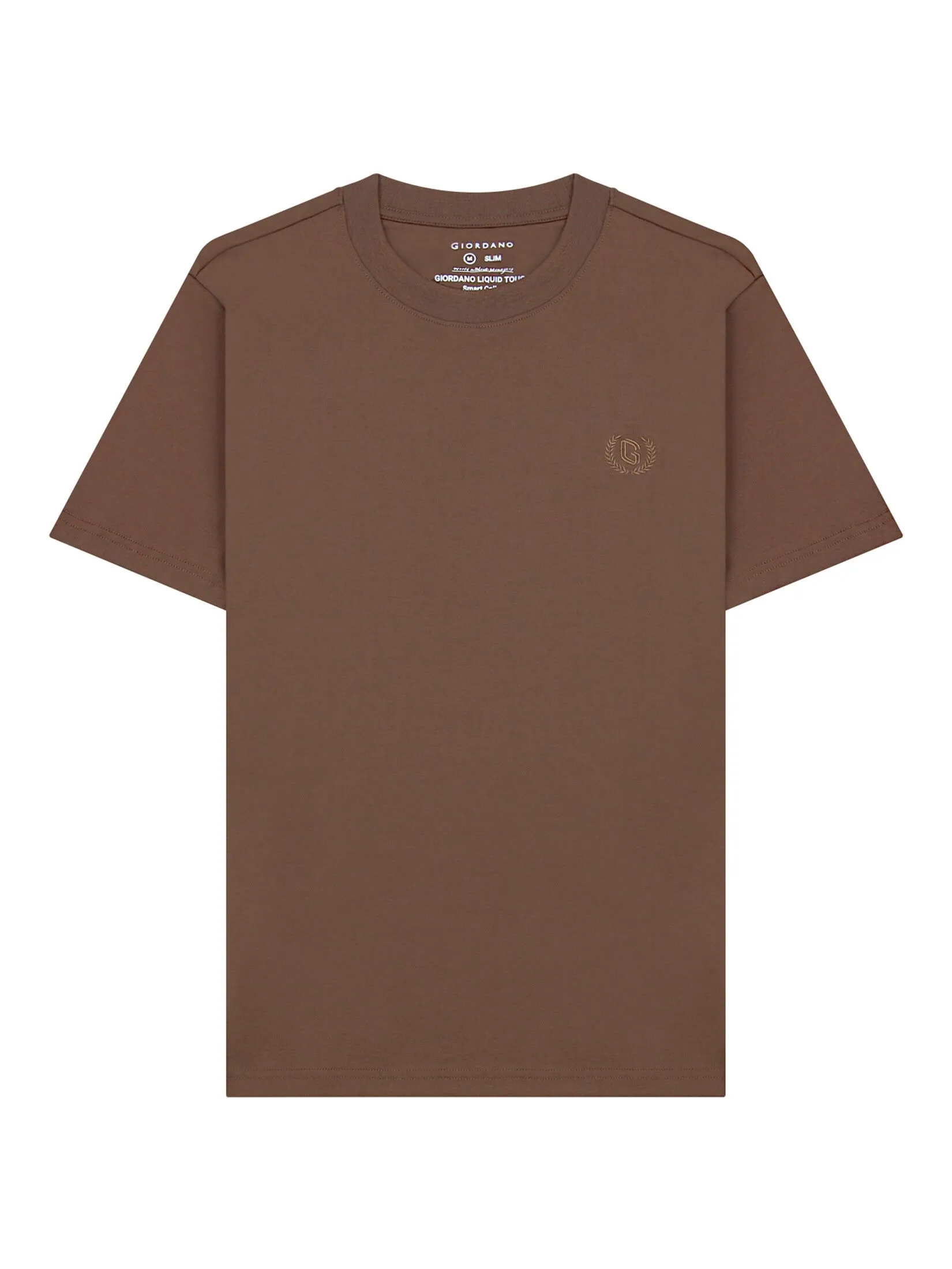 GIORDANO Men's Interlock Embroidery Tee (Liquid Touch) Cocoa Brown
