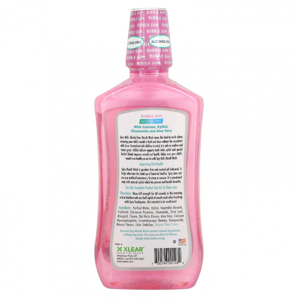 Xlear, Kid's Spry, детское средство для полоскания рта, поддерживает зубную эмаль, не содержит спирт, натуральная жевательная резинка, 473 мл (16 жидких унций)