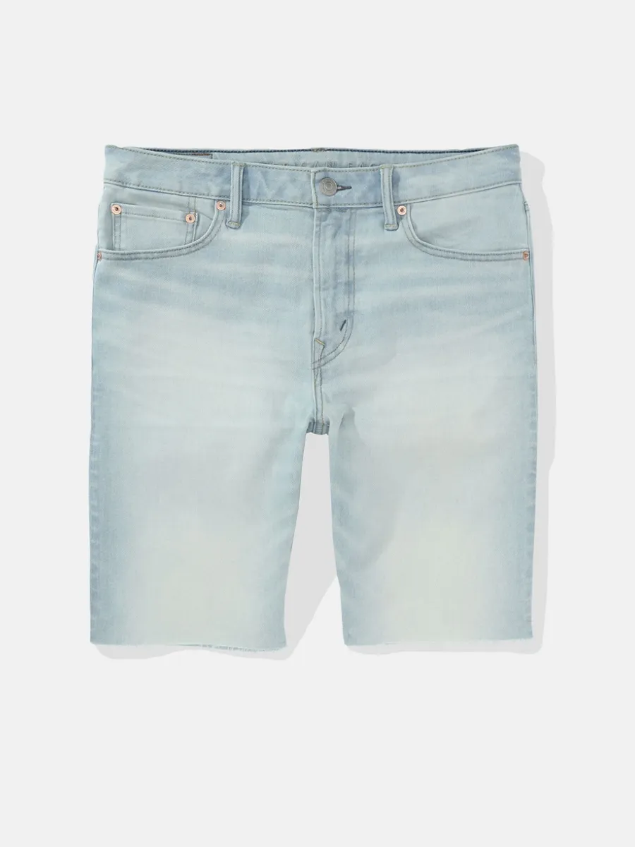 AMERICAN EAGLE MEN INTL EXCLUSIVE LIGHT CLEAN DENIM CUTOFF SHORT - CUT & CUFF 915 LIGHT WASH