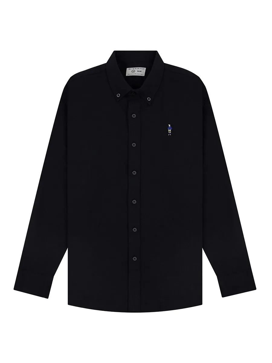 GIORDANO Men's Slim Embroidery Stretch Oxford Shirts (Classic Man)  01 White