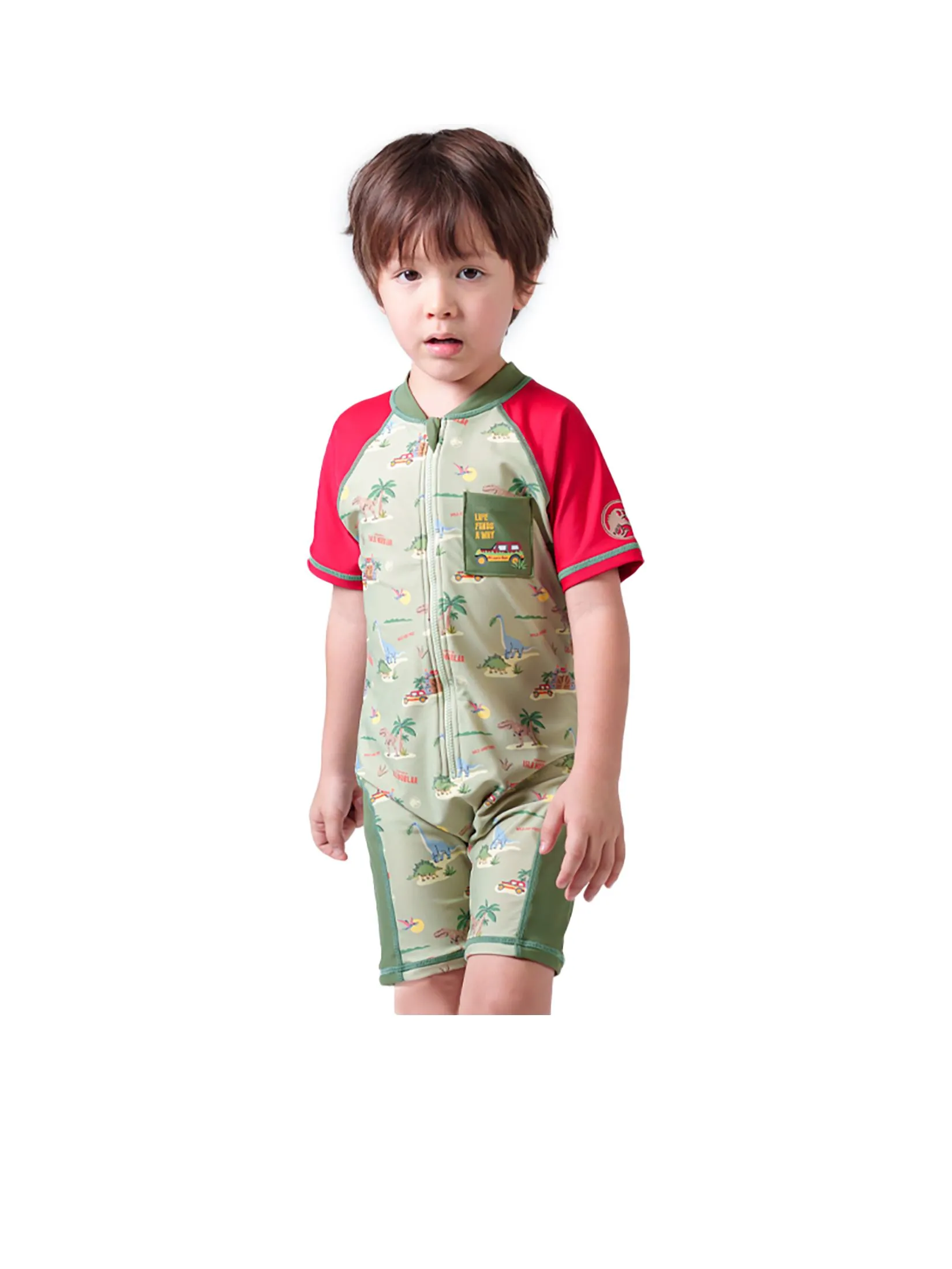 KEED Boy Swimsuit Short Sleeves Jurassic World Khaki Green