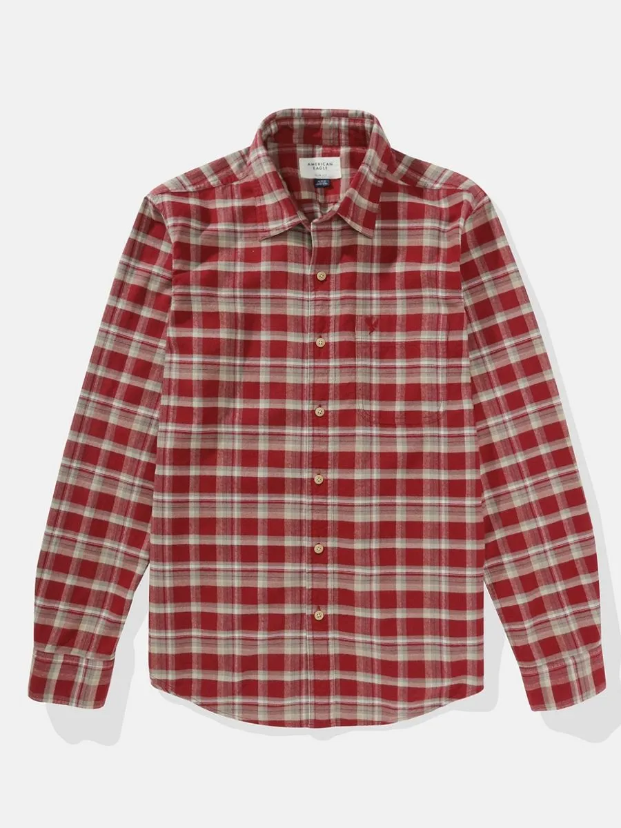 AMERICAN EAGLE MEN SF CSC DARREN BRUSHED TWILL SHIRT 613 BURGUNDY