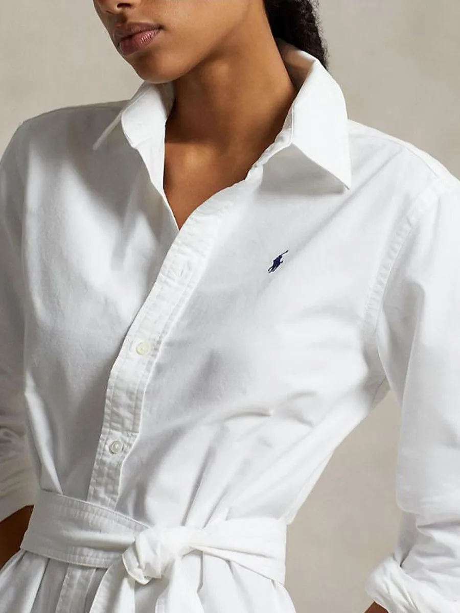 POLO RALPH LAUREN Women Dress-Belted Cotton Oxford Shirtdress-White