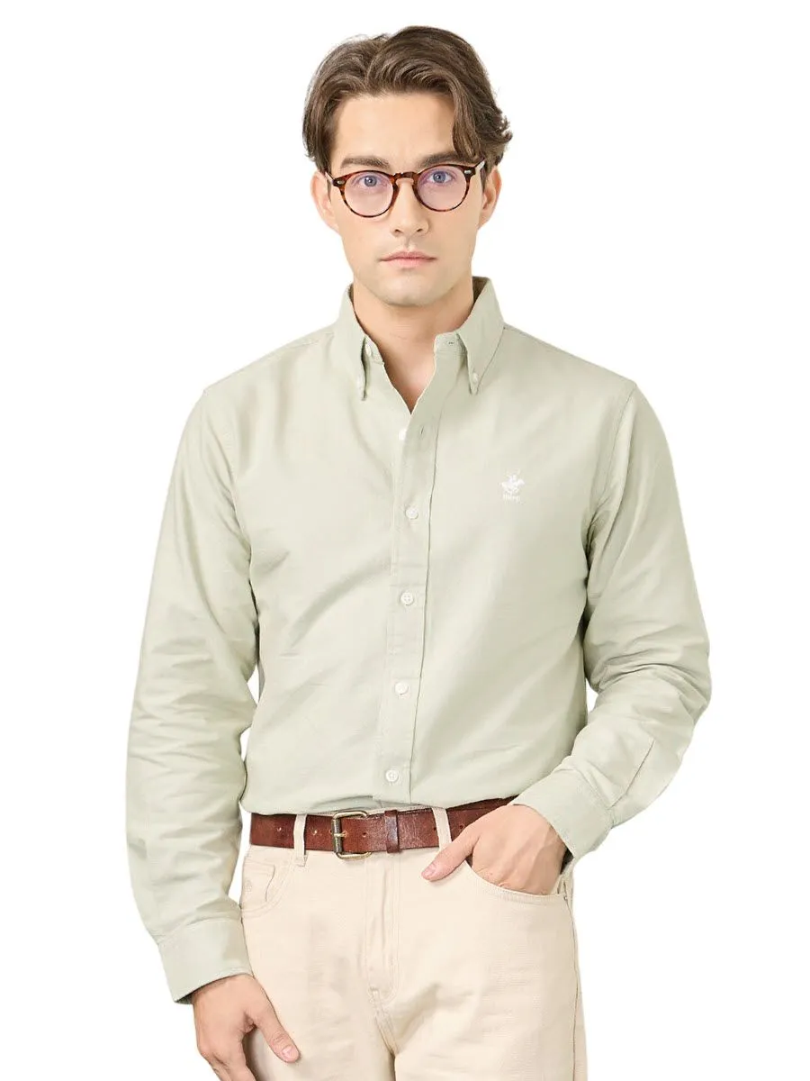 BEVERLY HILLS POLO CLUB Men Oxford Relax Fit Shirt Long Sleeve, Light green