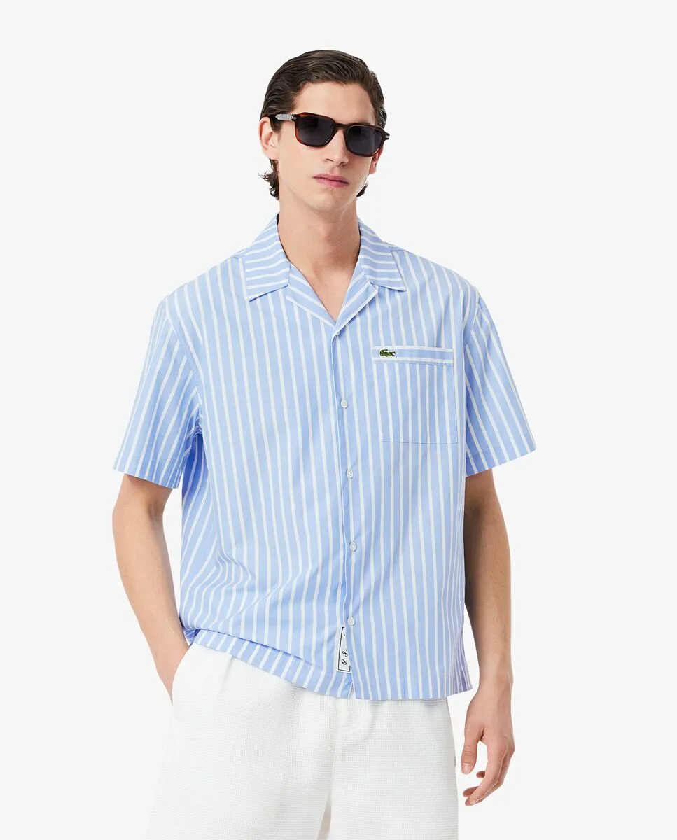 LACOSTE Relaxed Fit Striped Short Sleeved Shirt Blue