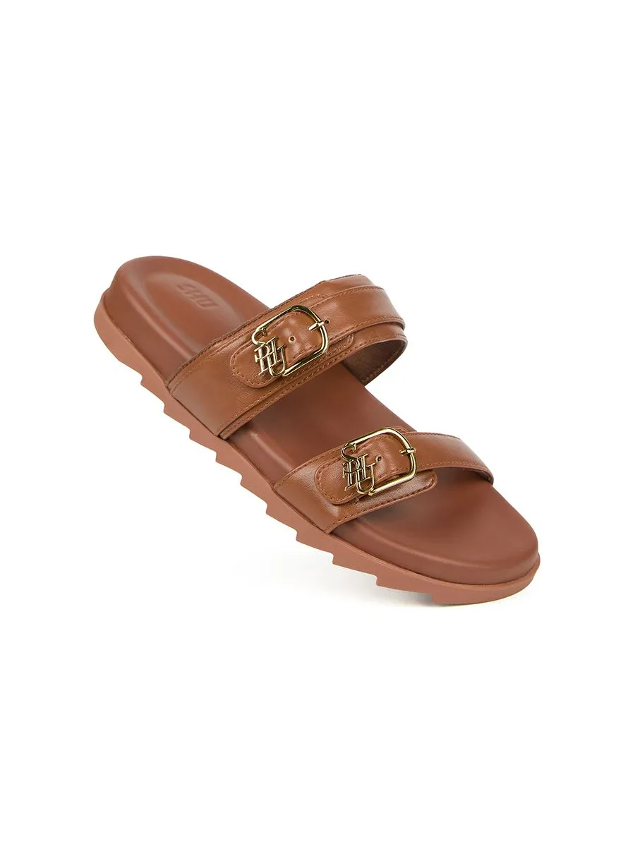 SHU WOMEN SOFASOFT SIGNET DUO-BELT SANDALS-BROWN SUGAR