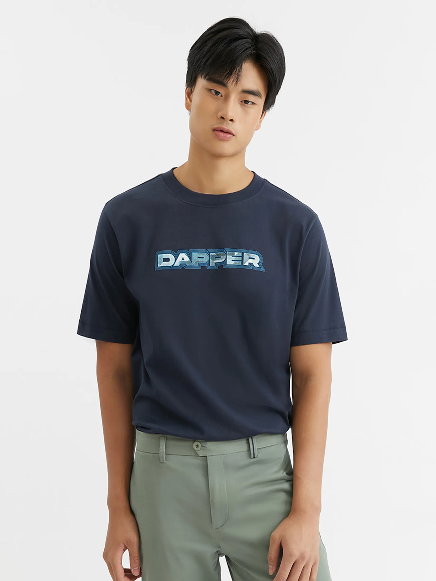 DAPPER Men Linework Logo Print T-Shirt Navy