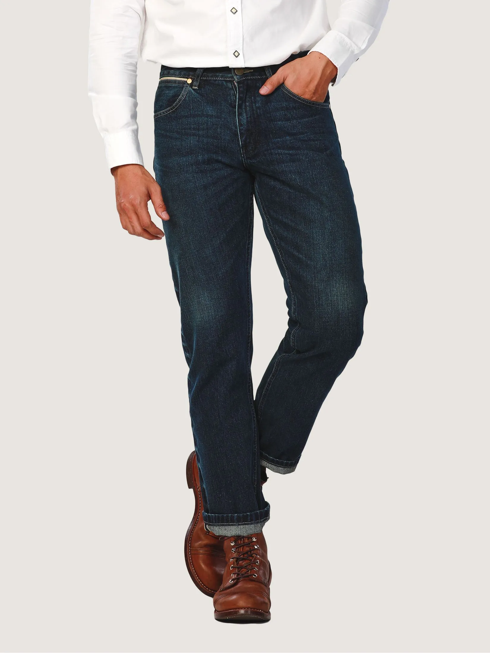 WRANGLER Men's Jeans (Gold Selvedge) Everyday with Wrangler Collection Mid 13MWZ Fit Dark Indigo
