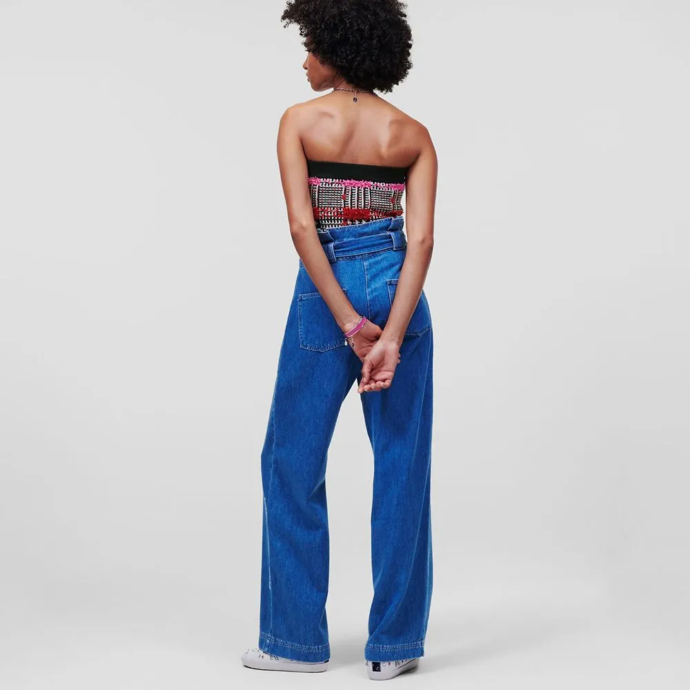 KARL LAGERFELD BOUCLÉ TUBE TOP BOUCLE PINK CHECK