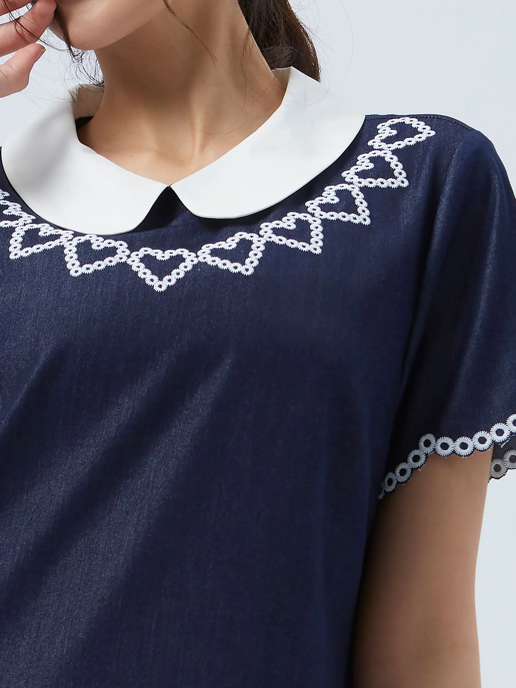 EP Heart Embroidery Short Dress Woman Dark Blue