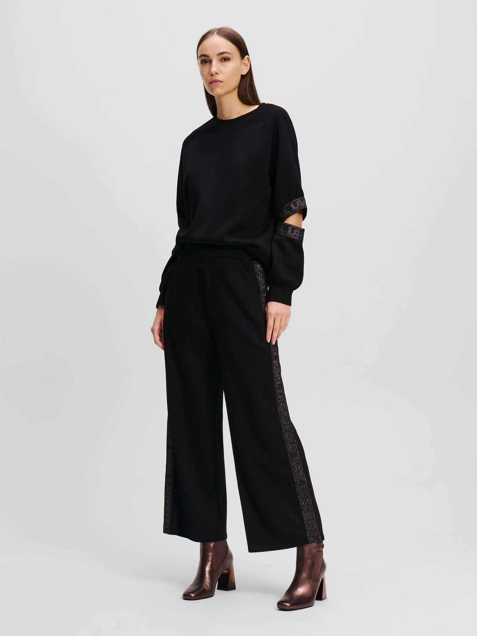 KARL LAGERFELD GLITTER LOGO TAPE CULOTTES BLACK