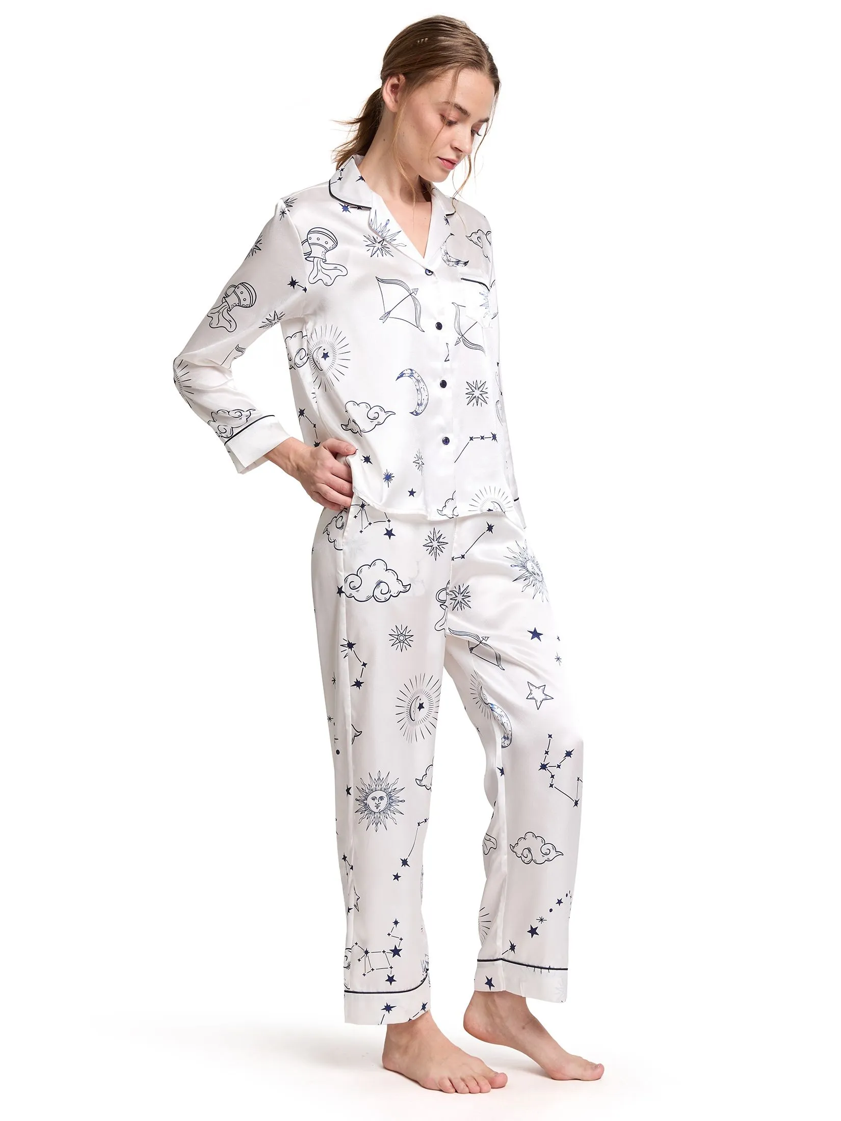 MARIA VICTORIA Women Pajamas Shirt Long Sleeves + Pants Off White