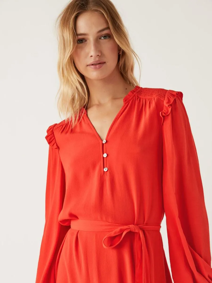 MARKS & SPENCER Women V-Neck Belted Mini Tiered Dress