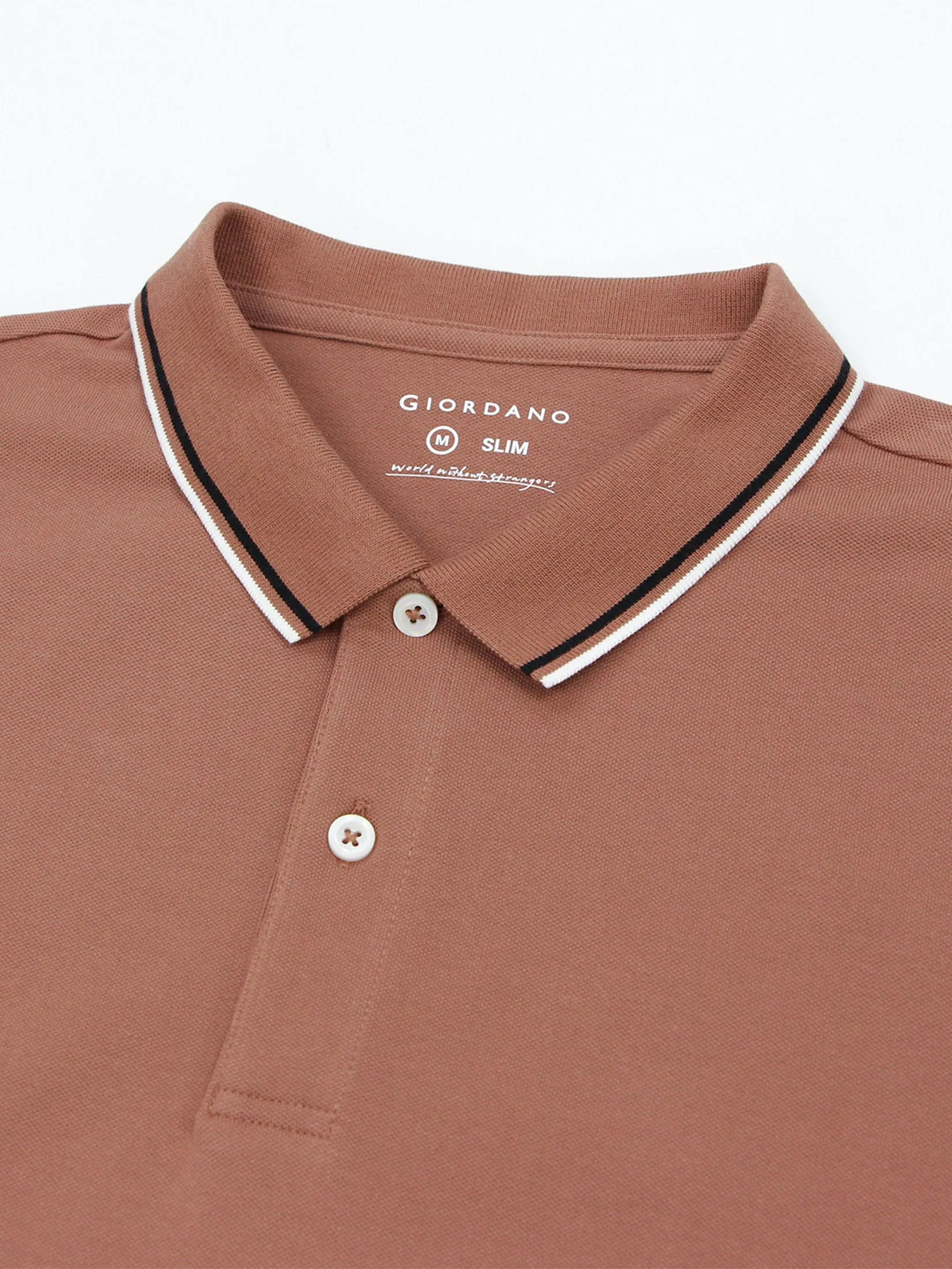 GIORDANO Men's Slim Cotton Lycra Polo Russet brown