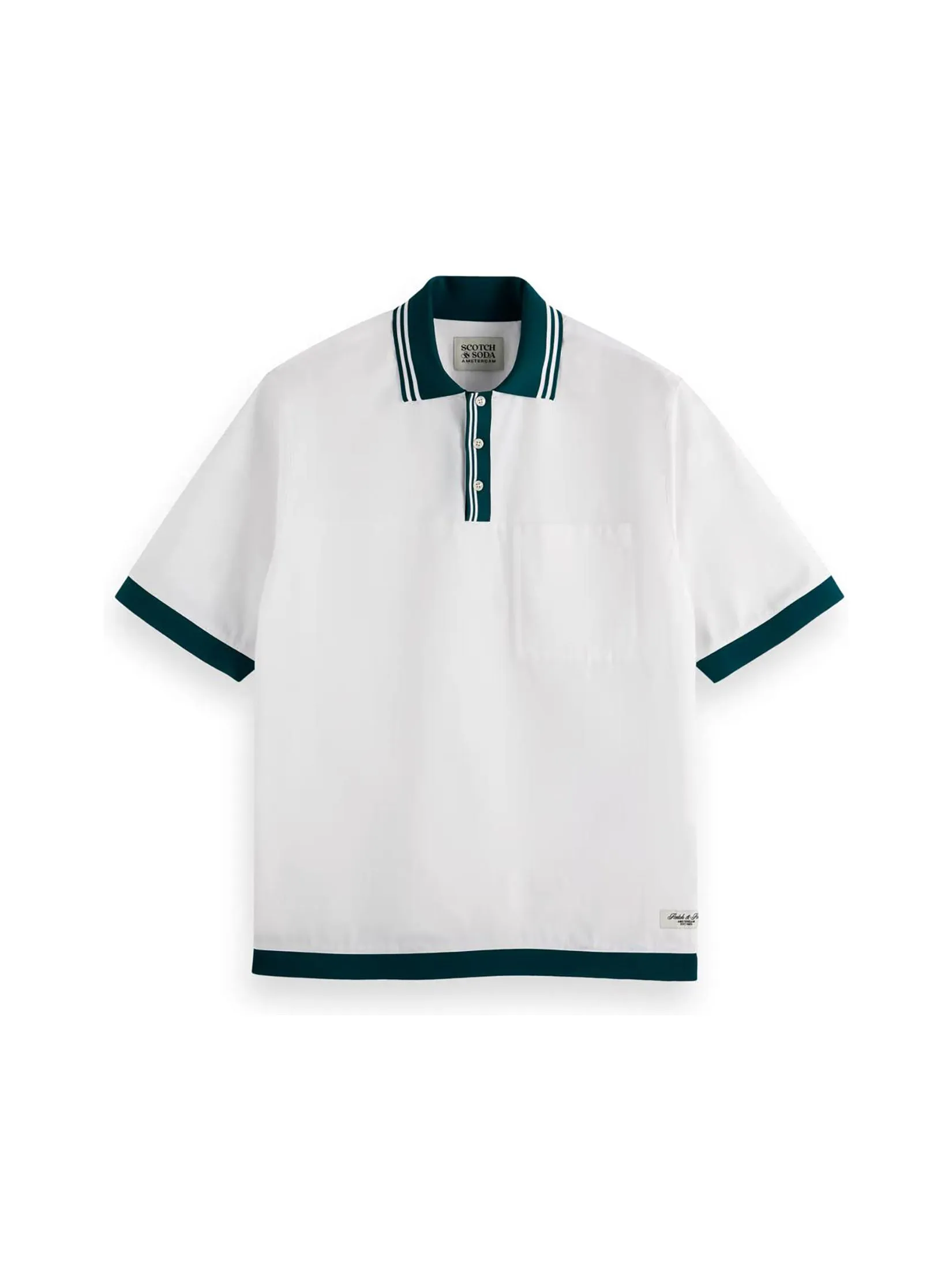 SCOTCH&SODA Men Polo Relaxed Fit Poplin Contrast White