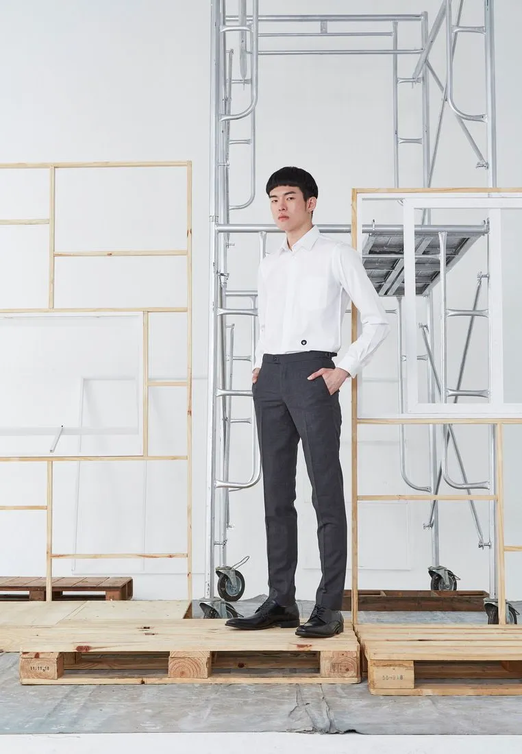 BROWNE & CO. White Classic Collar Long Sleeves Shirt with Hidden Pocket