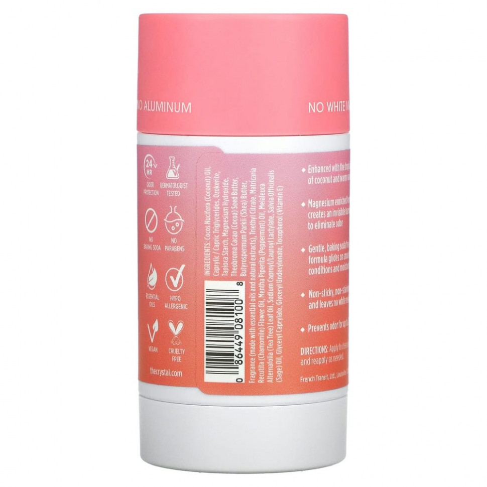 Crystal Body Deodorant, Обогащенный магнием дезодорант, кокос и ваниль, 70 г (2,5 унции)