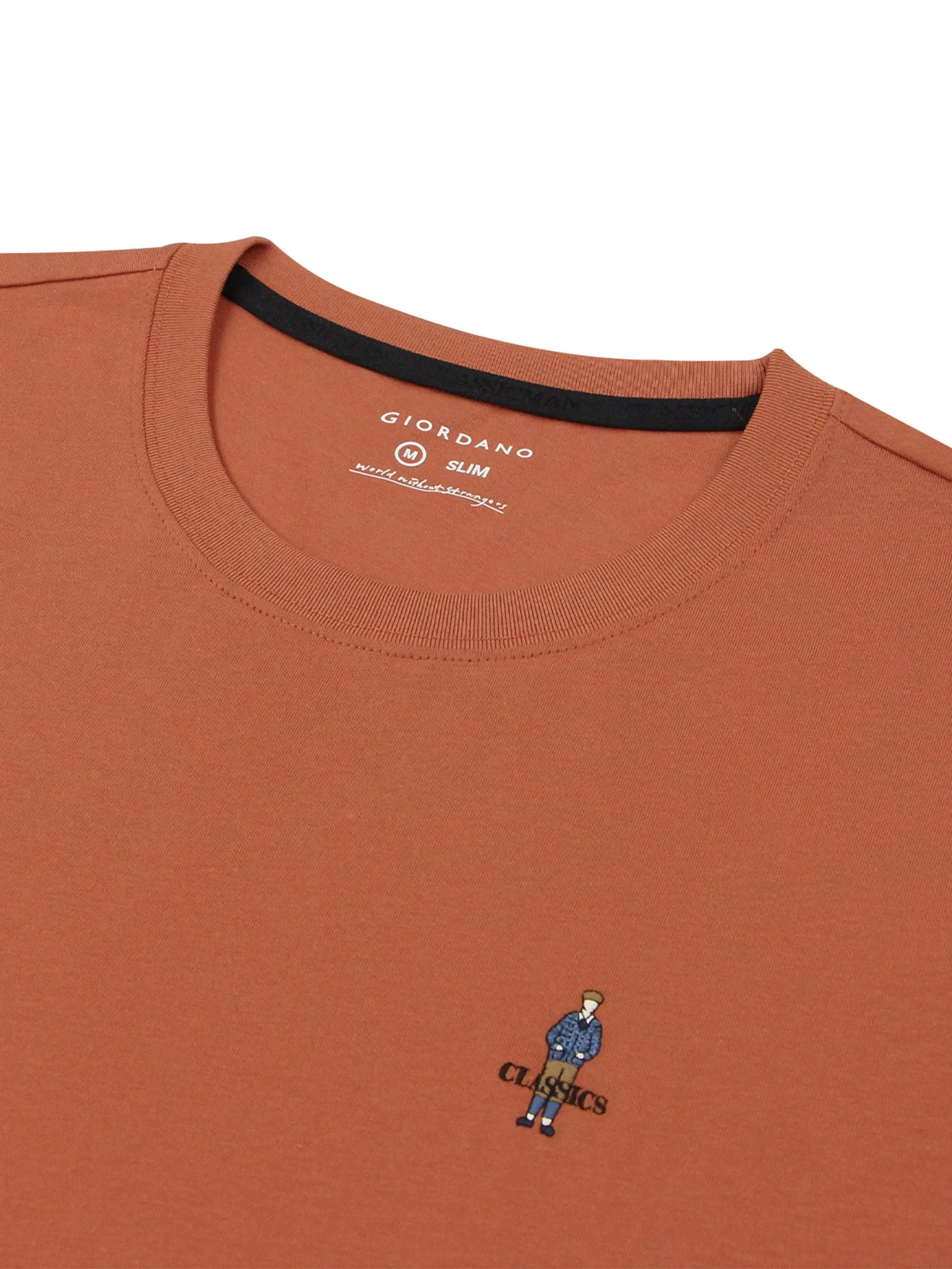 GIORDANO Men's Slim Cotton Embroidery Tee (Classic Man) Mango Orange