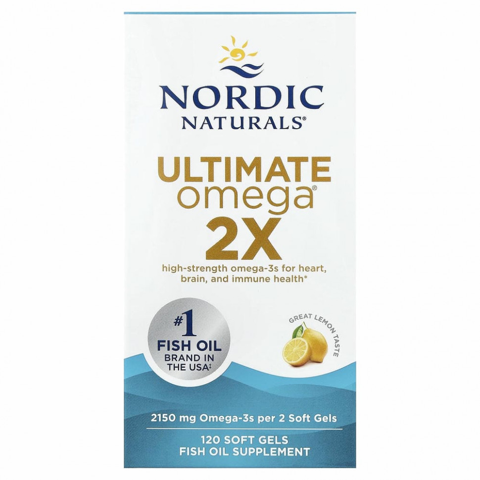 Nordic Naturals, Ultimate Omega 2X, со вкусом лимона, 1075 мг, 120 капсул
