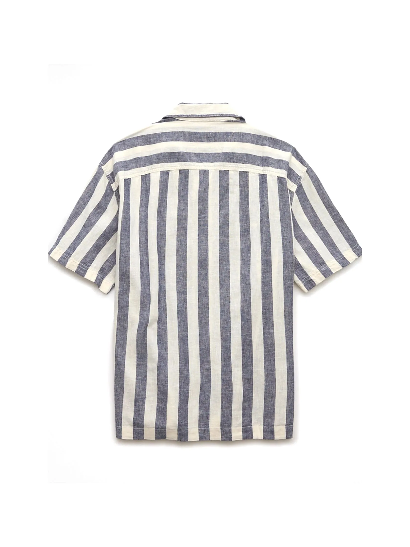 AMERICAN EAGLE MEN CALVIN STRIPE SS OVERSIZED CAMP COLLAR 2 PKT CURTIS LINEN SHIRT 010 GLACIER GRAY