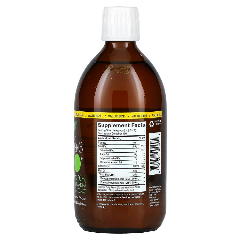 Nature's Way, NutraSea, омега-3, пикантный лимонный вкус, 500 мл (16,9 жидких унций)